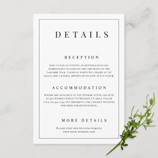 Black & White Simple Formal Wedding Details Enclosure Card