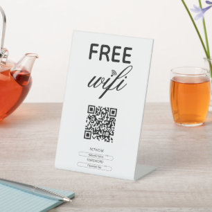 Black White Simple Free Wi-Fi QR Code Place  Pedestal Sign