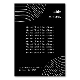 Black White Simple Geometric Line guest name seat Table Number