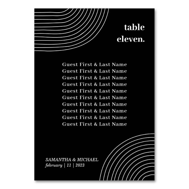 Black White Simple Geometric Line guest name seat Table Number (Front)