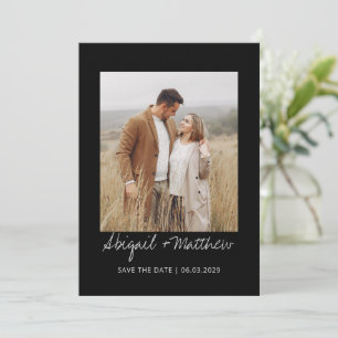 Black White Simple Handwritten Save The Date Photo Invitation