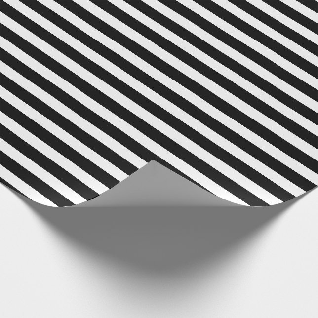 Black White Simple Horizontal Striped Wrapping Paper (Corner)