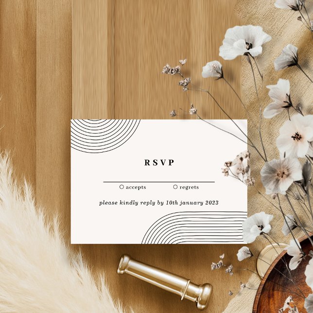 Black White Simple Line Art Kindly Reply Wedding Invitation (Creator Uploaded)