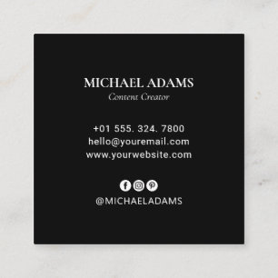 Black & White   Simple Logo & Social Media  Square Business Card