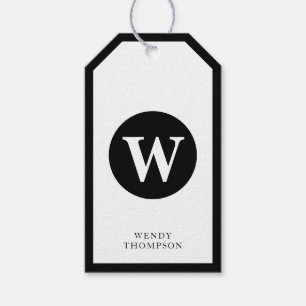 Black & White Simple Minimalist Circle Monogram Gift Tags