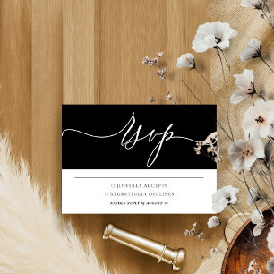 Black White Simple Minimalist Modern Wedding RSVP Card
