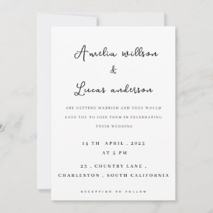 Black & white simple minimalist wedding invitation