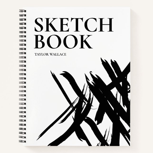 Black White simple Modern Personalised Sketch Book (Front)