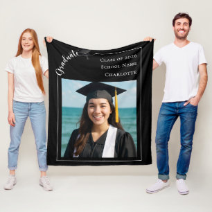 Black white simple modern photo Graduate Fleece Blanket