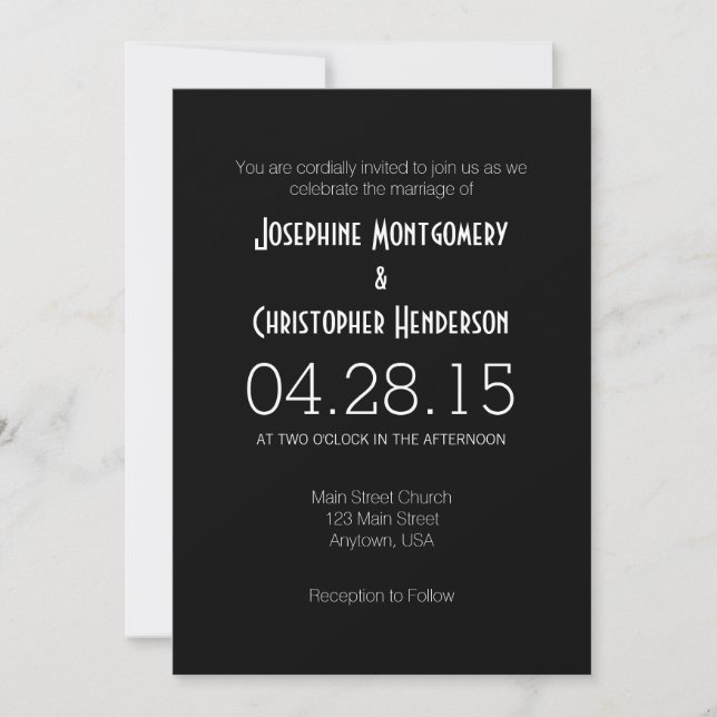 Black White Simple Modern Wedding Invitation (Front)