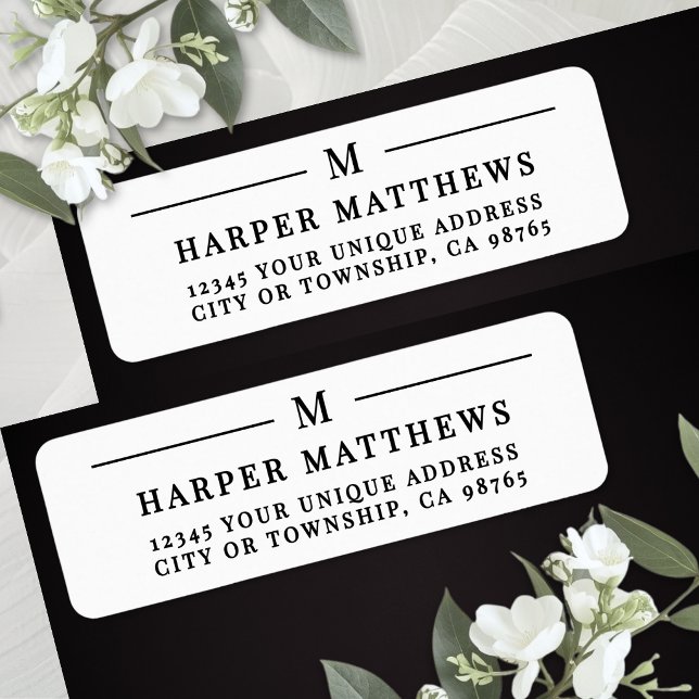 Black White Simple Monogram Return Address (Black White Simple Monogram Return Address Label )