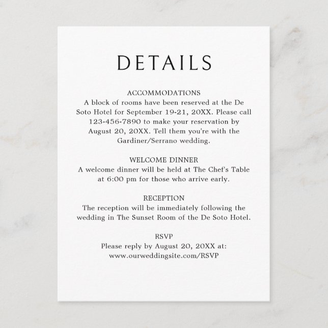 Black White Simple Monogram Wedding Details Enclosure Card (Front)