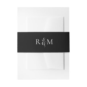 Black White Simple Monogram Wedding Invitation Belly Band