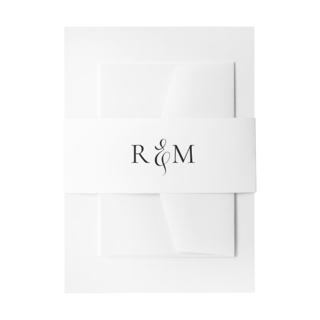 Black White Simple Monogram Wedding Invitation Belly Band (Front Example)