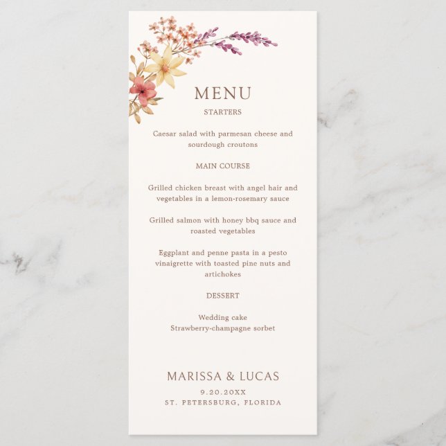 Black White Simple Monogram Wedding Menu (Front)