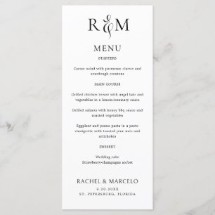 Black White Simple Monogram Wedding Menu