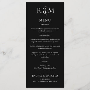 Black White Simple Monogram Wedding Menu