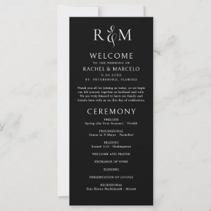 Black White Simple Monogram Wedding Program