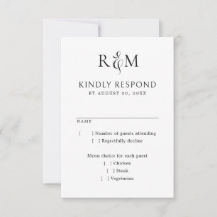 Black White Simple Monogram Wedding RSVP Card