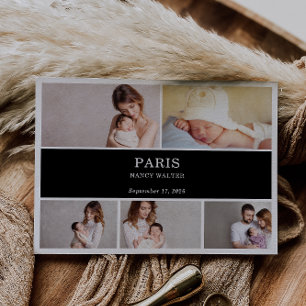 Black White Simple Photo Baby Announcement Card