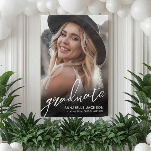 Black White Simple Photo Graduation Party Sign