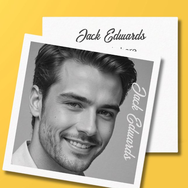 Black White Simple Photo Social Media Square Business Card (Creator Uploaded)