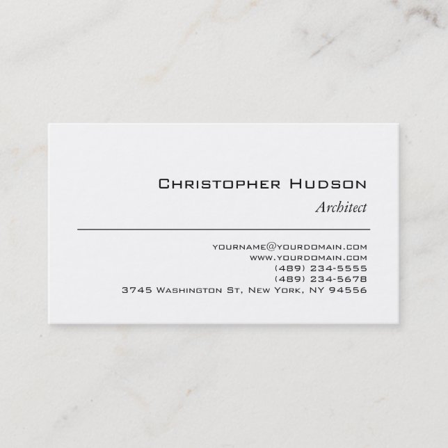 Black White Simple Plain Architect Business Card (Front)
