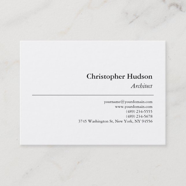 Black White Simple Plain Architect Business Card (Front)