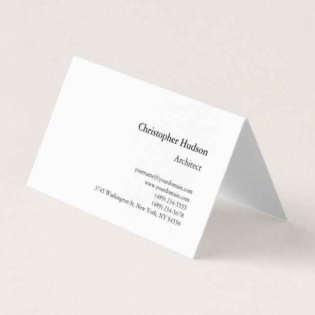 Black White Simple Plain Architect Business Card (Front)