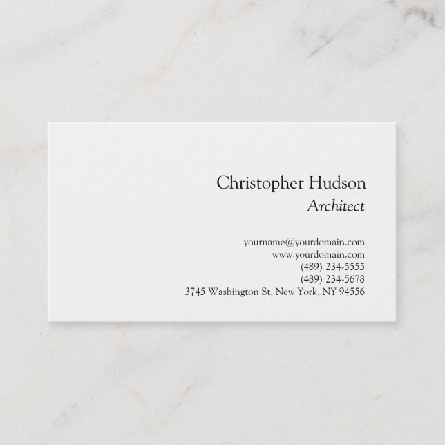 Black White Simple Plain Architect Business Card (Front)