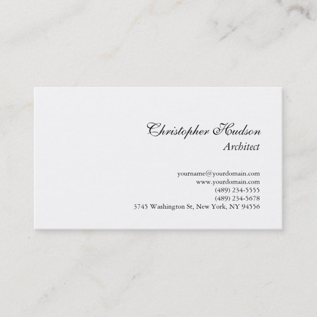 Black White Simple Plain Architect Business Card (Front)