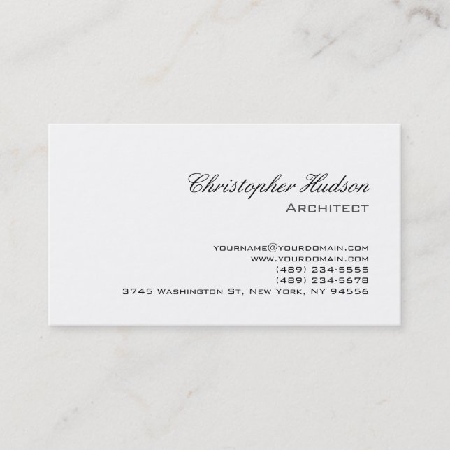 Black White Simple Plain Architect Business Card (Front)
