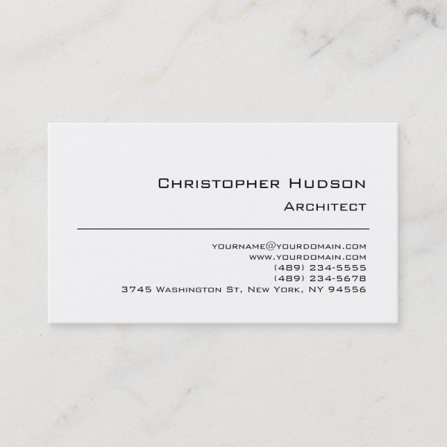 Black White Simple Plain Architect Business Card (Front)