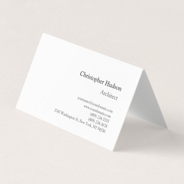 Black White Simple Plain Architect Business Card (Front)