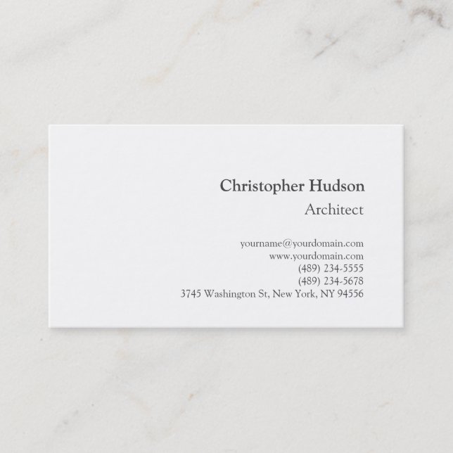 Black White Simple Plain Architect Business Card (Front)