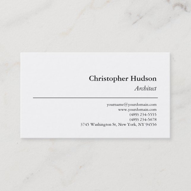 Black White Simple Plain Architect Business Card (Front)