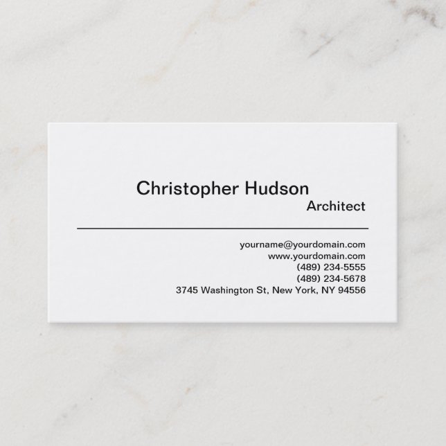 Black White Simple Plain Architect Business Card (Front)