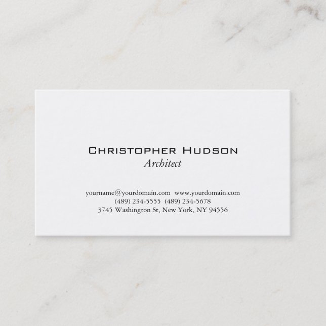 Black White Simple Plain Architect Business Card (Front)