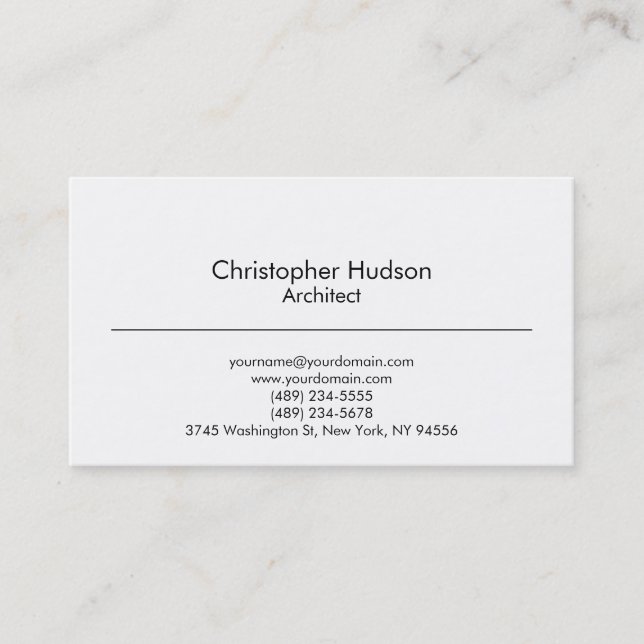 Black White Simple Plain Architect Business Card (Front)