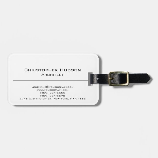 Black White Simple Plain Architect Luggage Tag (Front Horizontal)