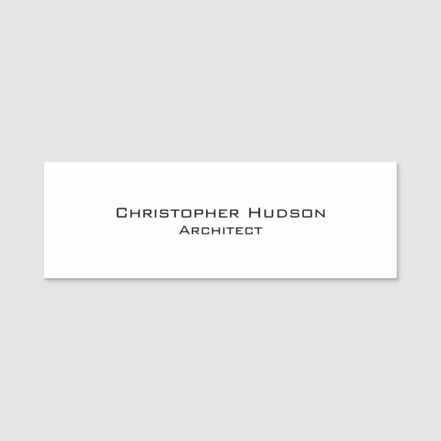 Black White Simple Plain Architect Name Tag (Front)