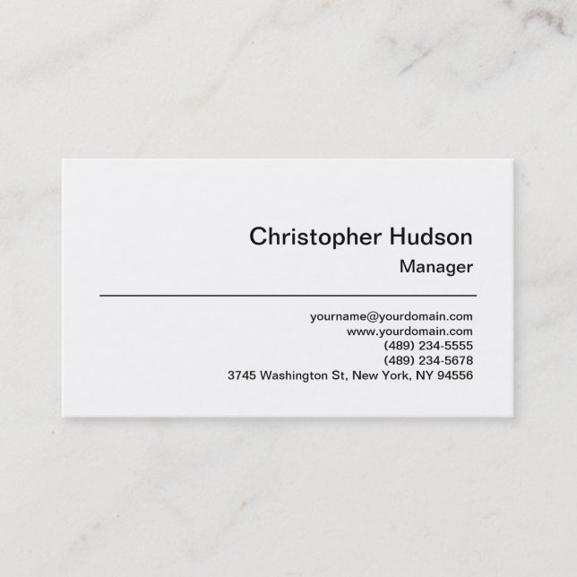 Black White Simple Plain Manager Business Card (Front)