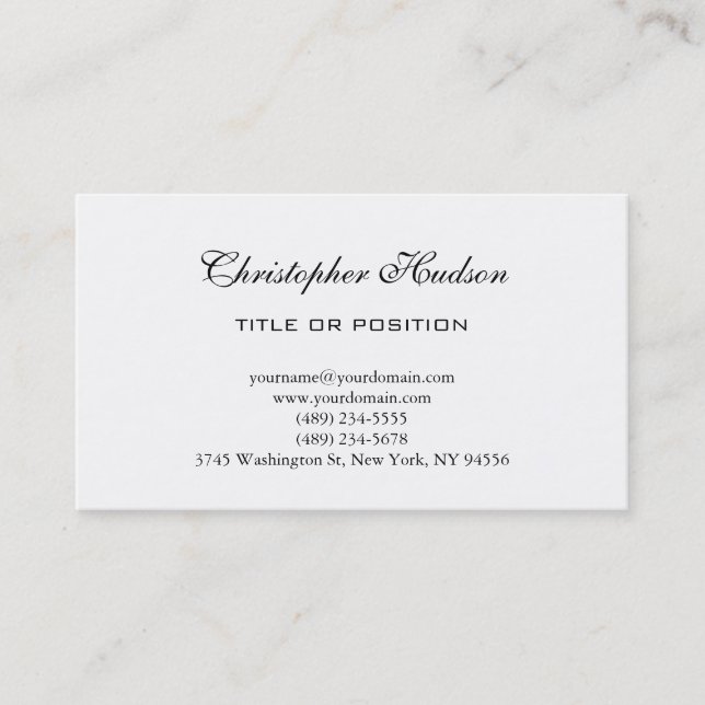 Black & White Simple Plain Script Business Card (Front)
