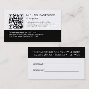 Black White Simple QR Code 2 in 1 Referral And Business Card
