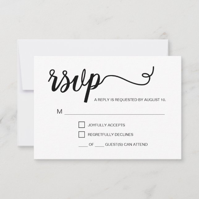 Black White Simple RSVP with Number of guests Card (Front)