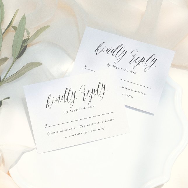 Black & White Simple Script Calligraphy Wedding RSVP Card (Creator Uploaded)