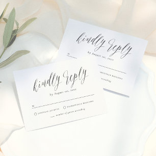 Black & White Simple Script Calligraphy Wedding RSVP Card
