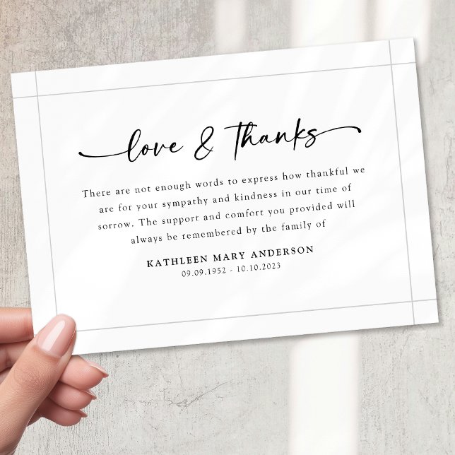Black White Simple Script Funeral Thank You Card (Creator Uploaded)