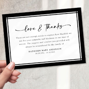 Black White Simple Script Funeral Thank You Card