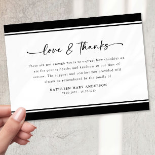 Black White Simple Script Funeral Thank You Card